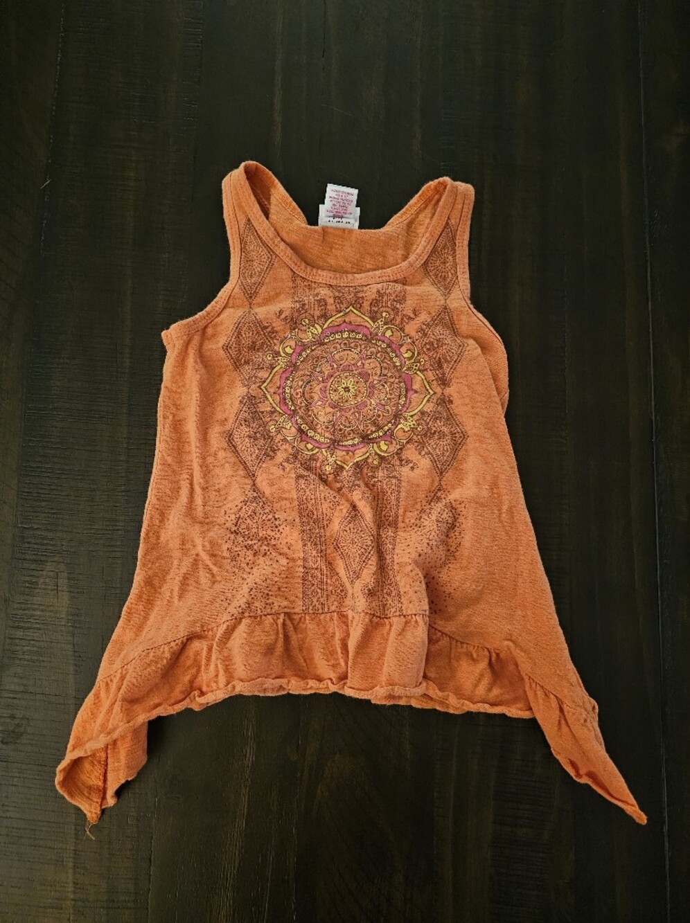 Orange Printed Sleeveless Tank Top with Mandala Detail